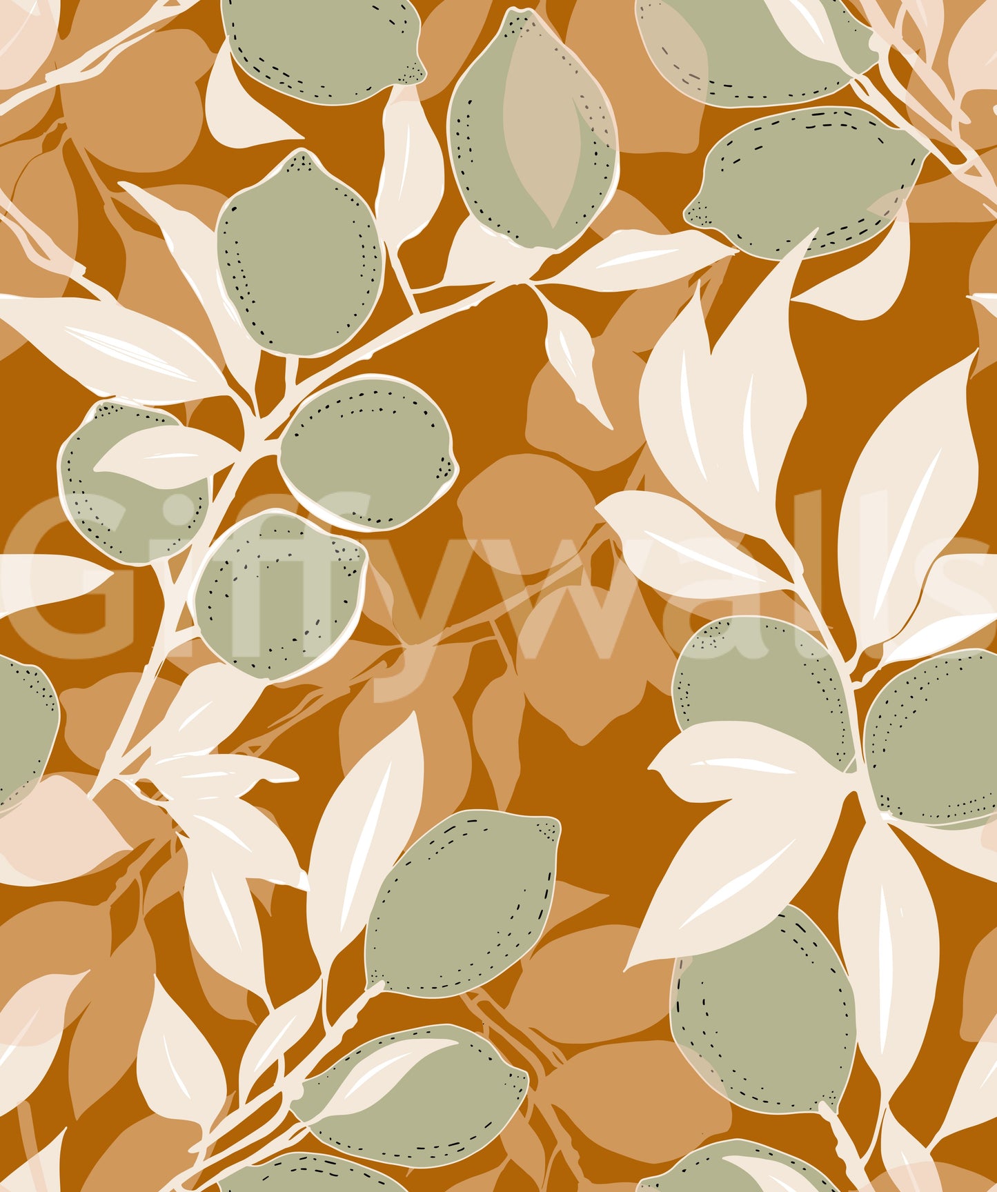Sage Terracotta Lemon Wallpaper Mediterranean Kitchen Wallpaper⁠