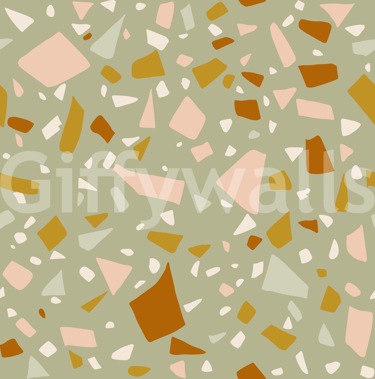 Modern terrazzo wallpaper with sage peach tones and uneven fragments