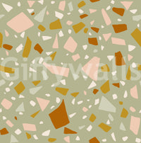 Modern terrazzo wallpaper with sage peach tones and uneven fragments