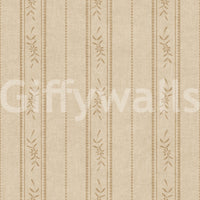 Sand Beige Floral Wallpaper with ticking stripe lines and soft linen texture