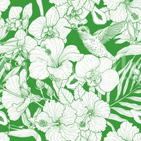 Botanical Garden Wallpaper with dense flowers and delicate hummingbird art