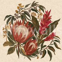 Protea bouquet wall mural with Hawaiian Ginger and botanical blooms