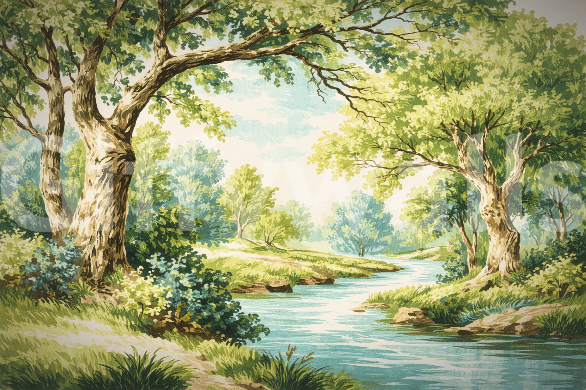Enchanted Woodland Stream design with airy light and layered greenery