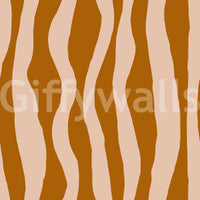Retro boho wallpaper with undulating terracotta bands and blush spacing