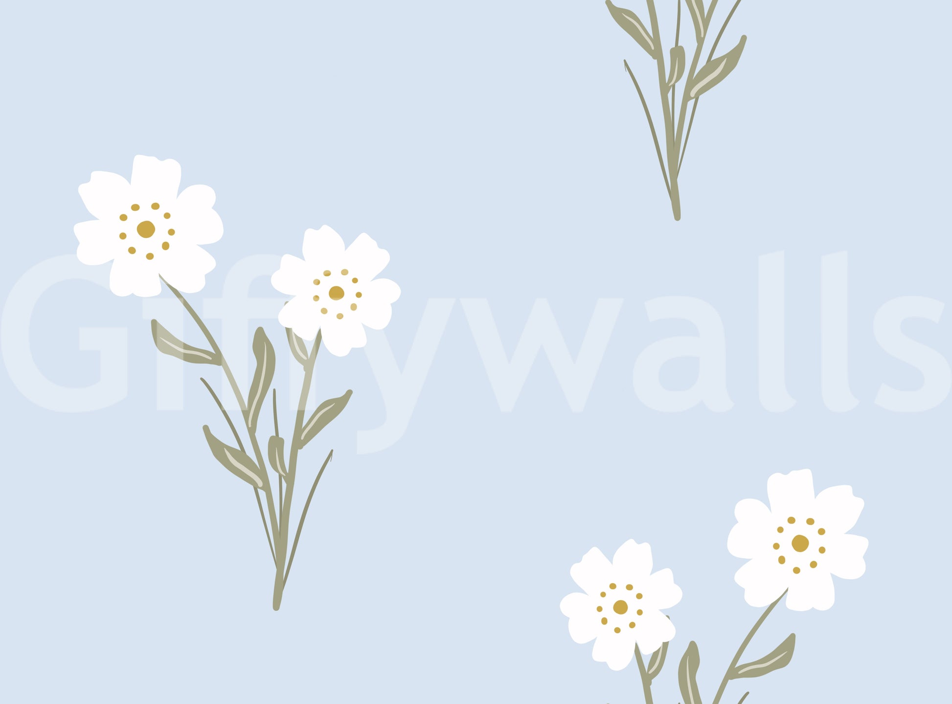 Soft Bloom Serenity wallpaper showing tapered leaves between each cluster