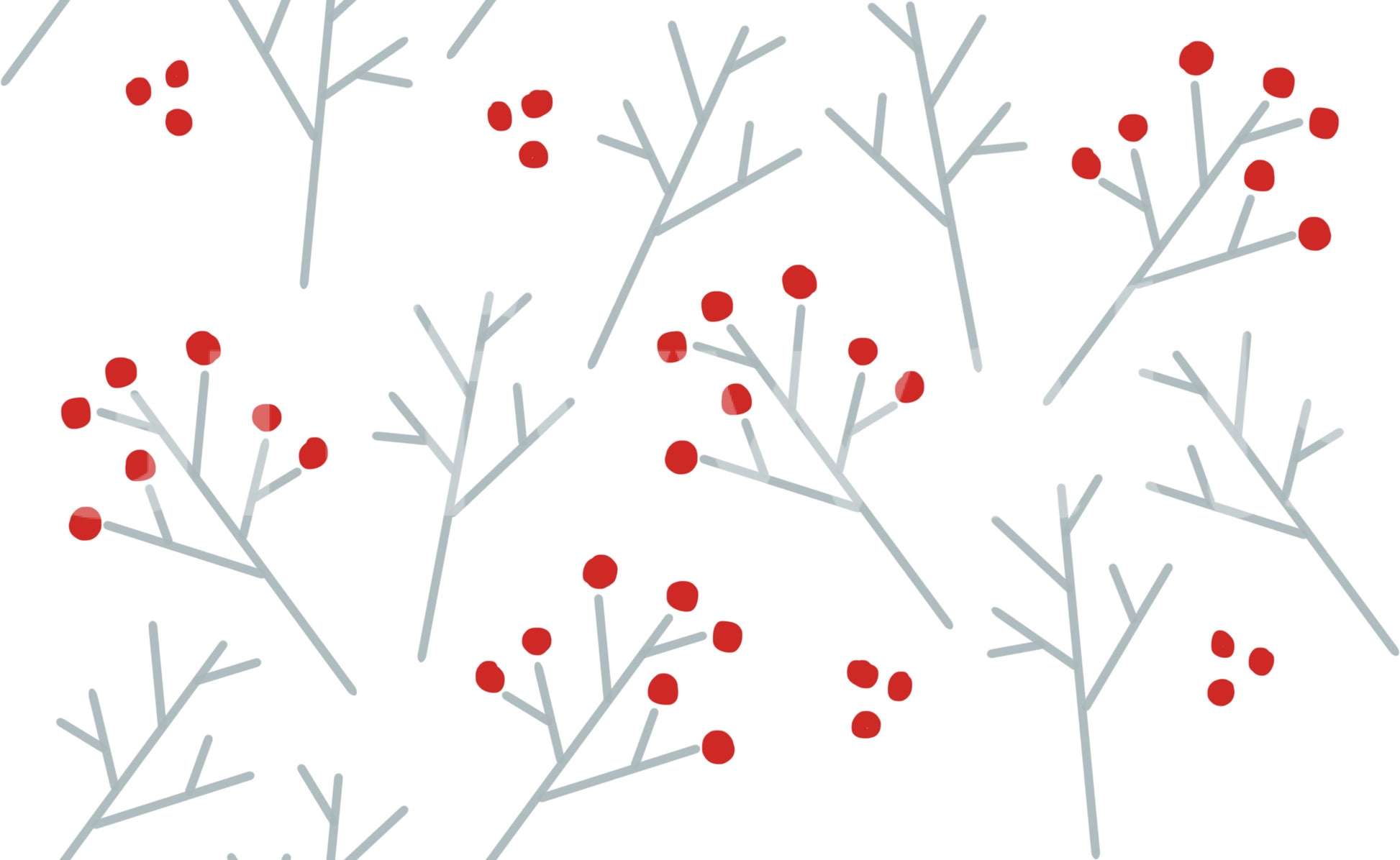 Slim twigs and crimson dots pattern Scandi Berry Branches wallpaper in minimalist repeat.