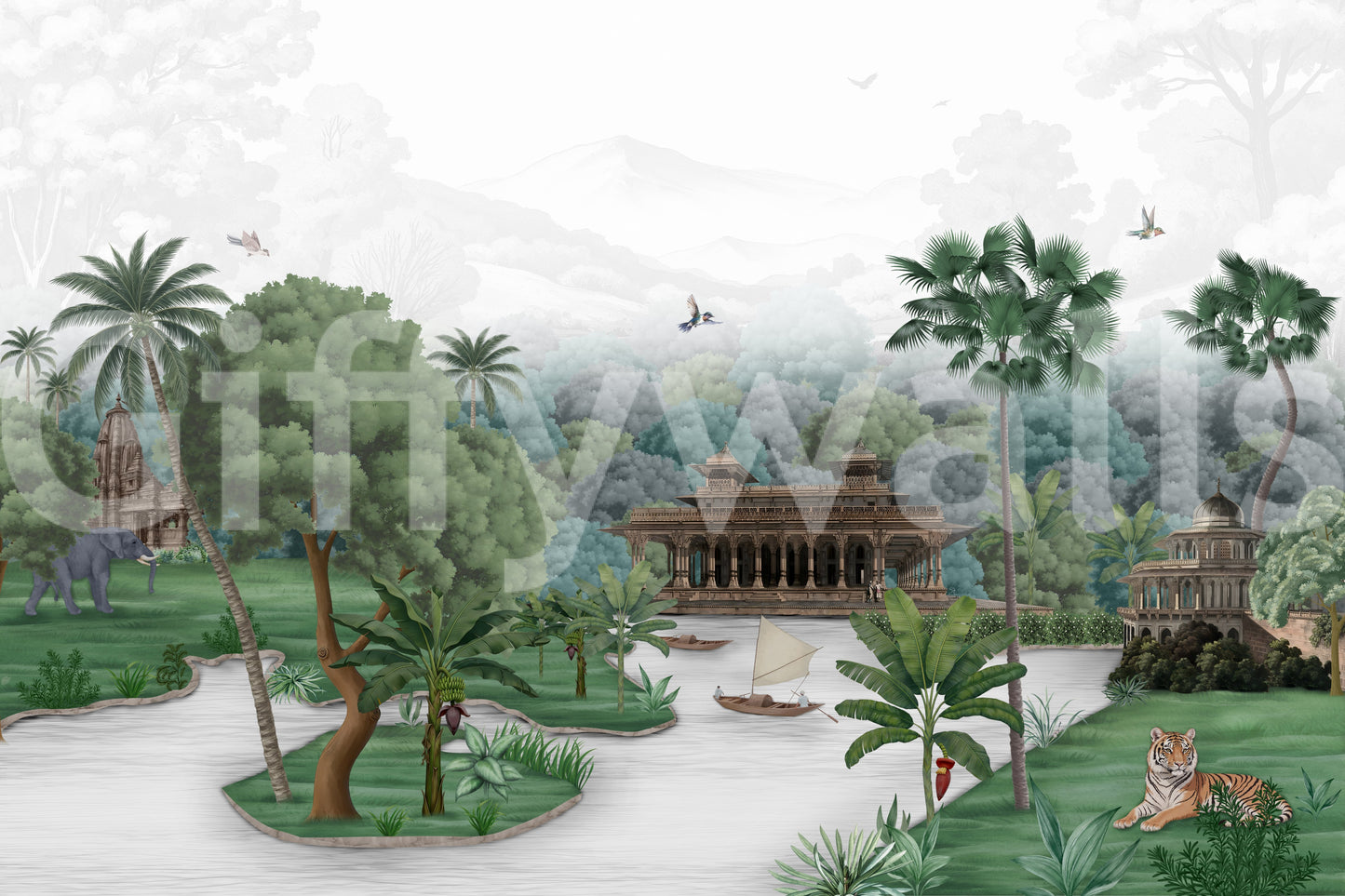 Emerald Jungle Palace Wall Mural