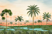Coconut palms and banana leaves spread on  River Retreat wall mural view.