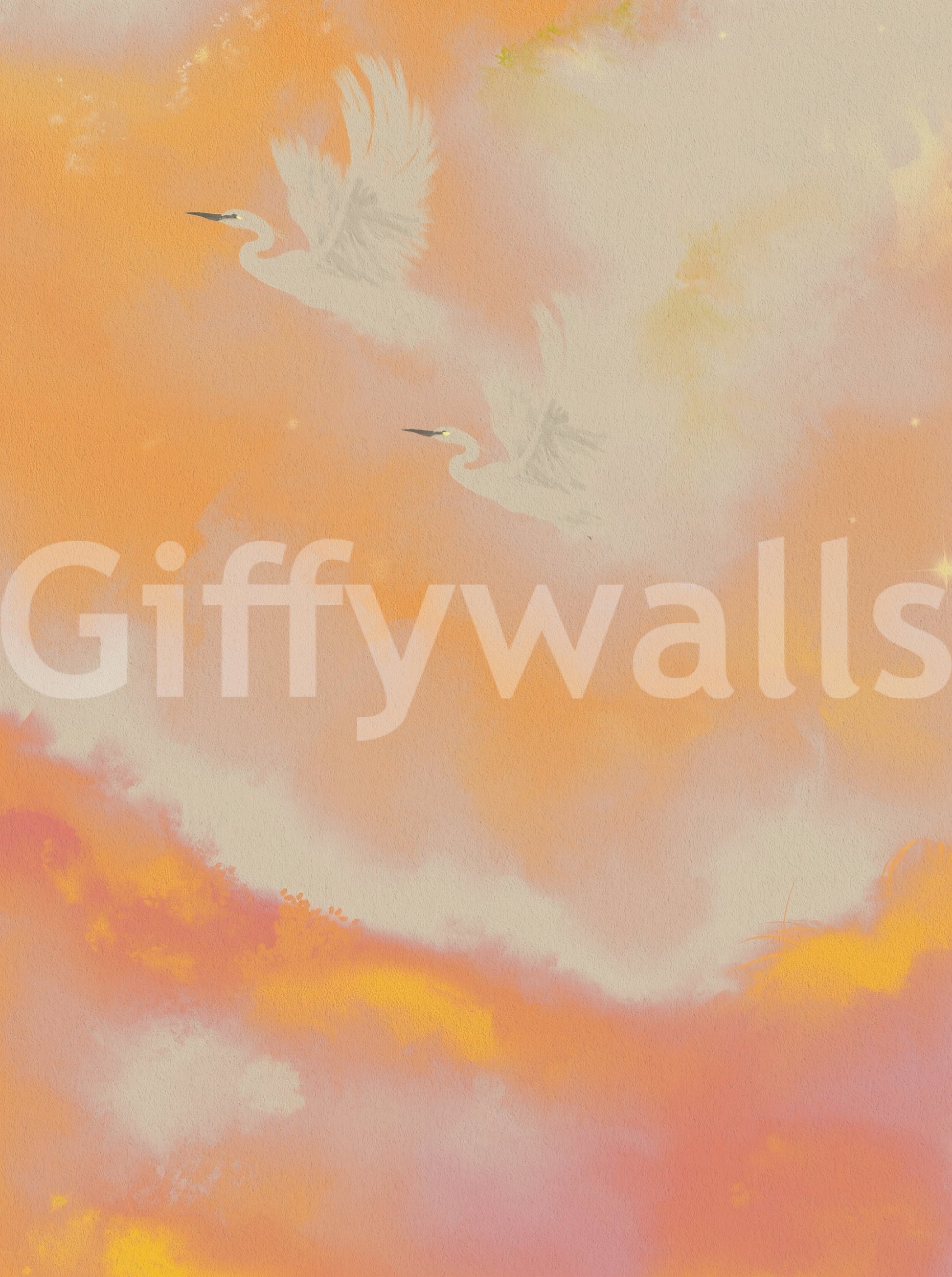 Warm sunset glow runs across the Soaring Dreams heron wall mural