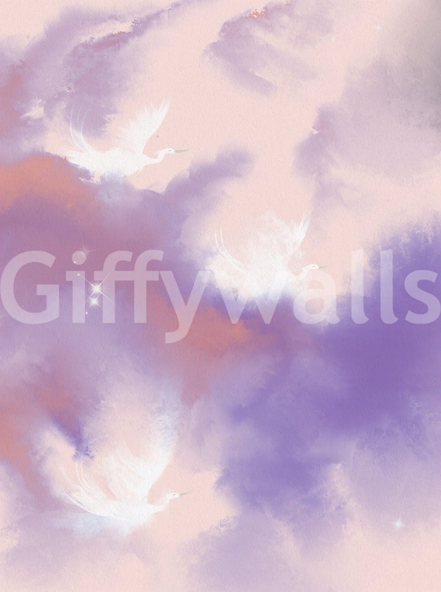 Loose brushwork keeps the Lavender Pink Sky Flight Birds wall mural dreamy