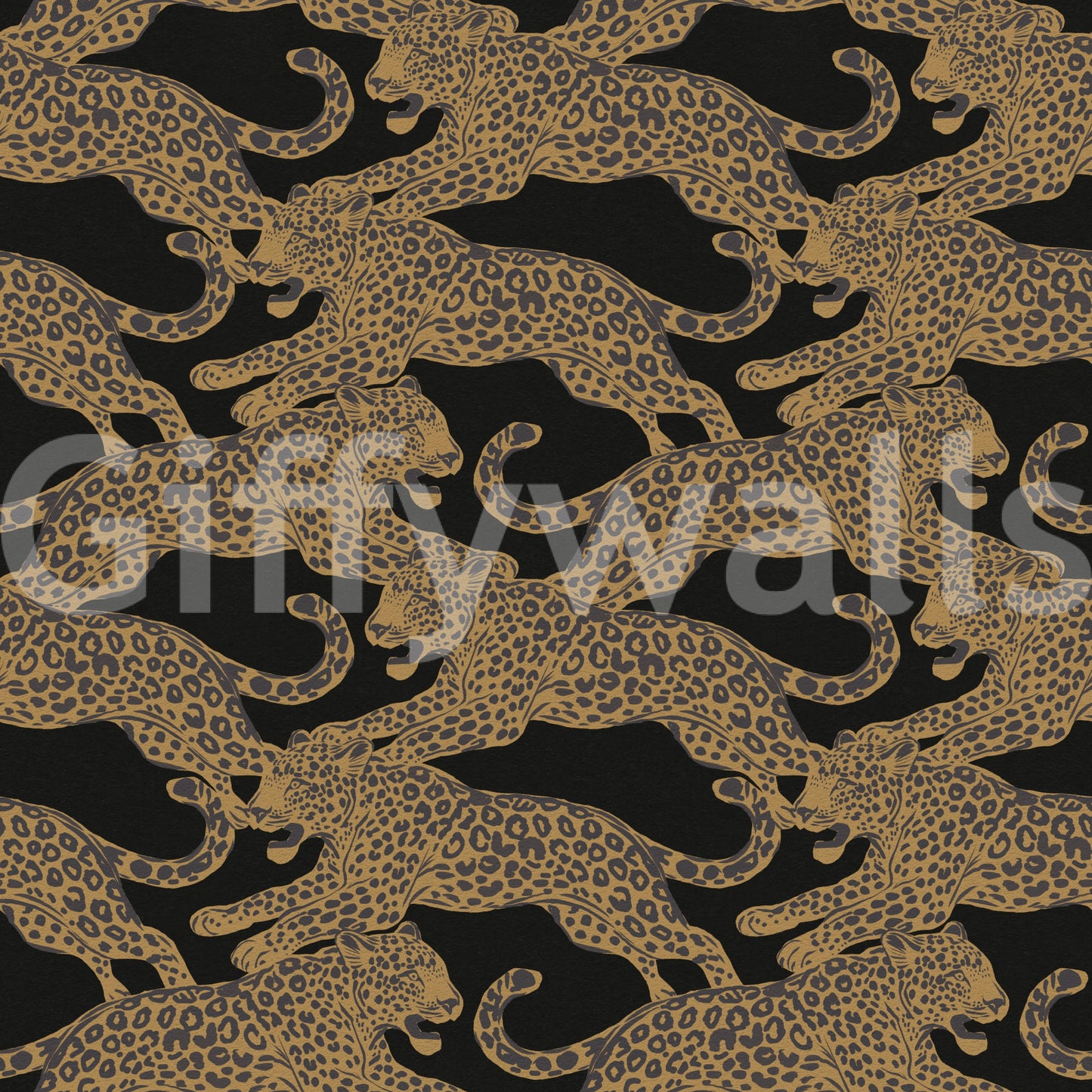 Leopards give the Prowling Leopards Pattern wallpaper steady rhythm