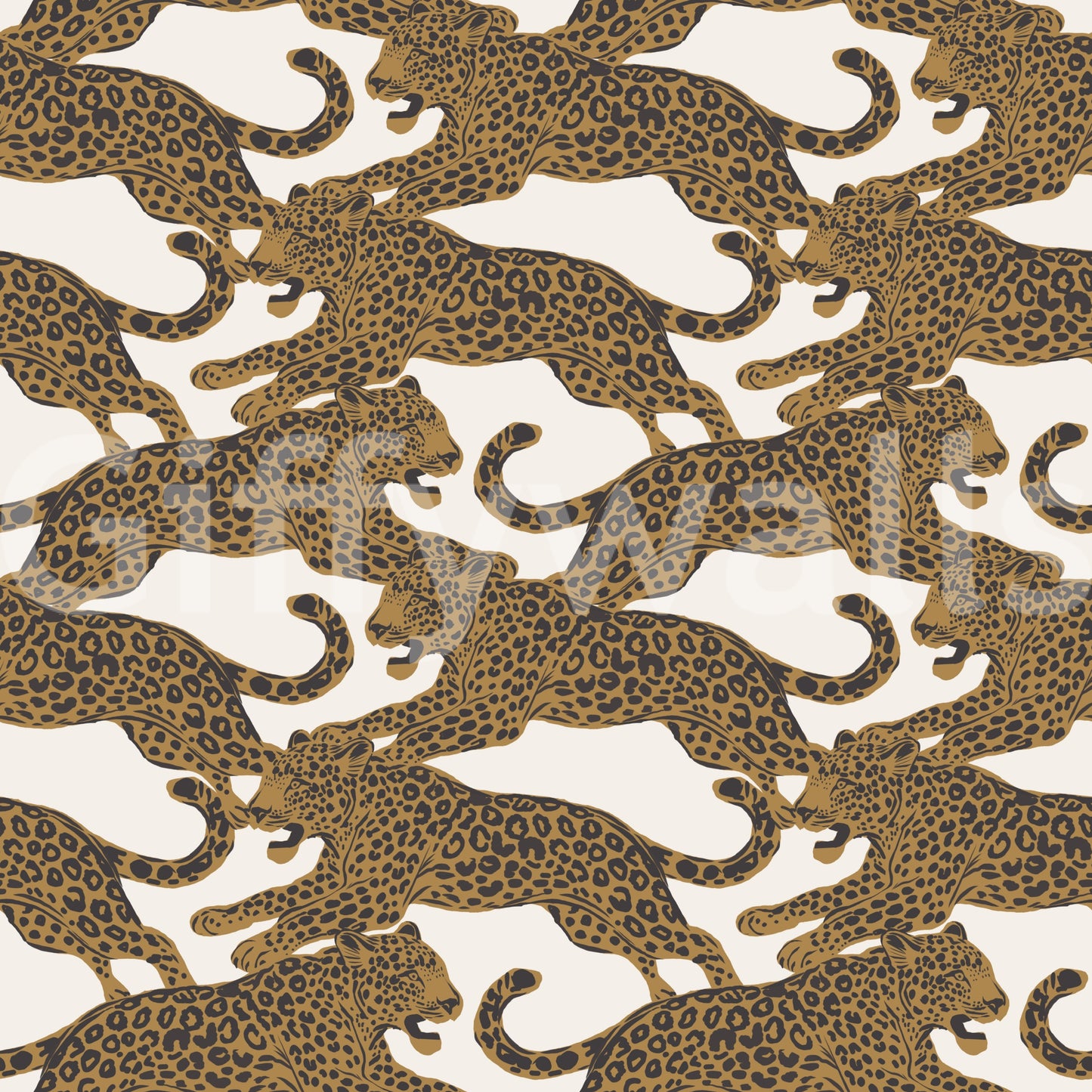 Every leopard alternates direction on this golden big-cat wallpaper