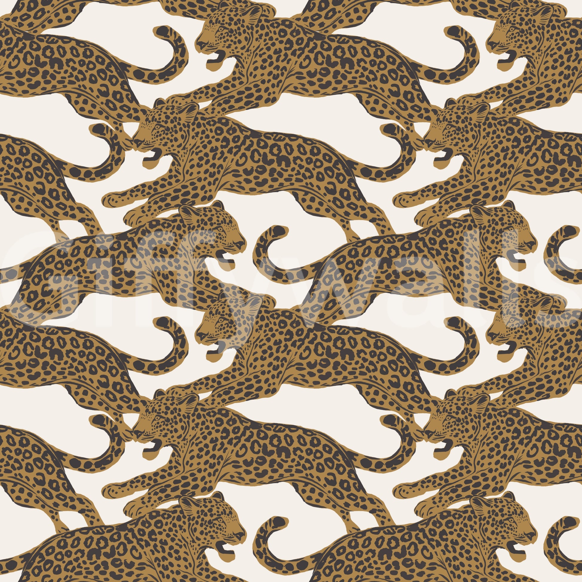 Every leopard alternates direction on this golden big-cat wallpaper