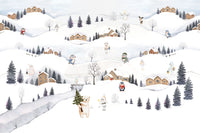 Dark green pines climb the white hills of the Arctic wall mural