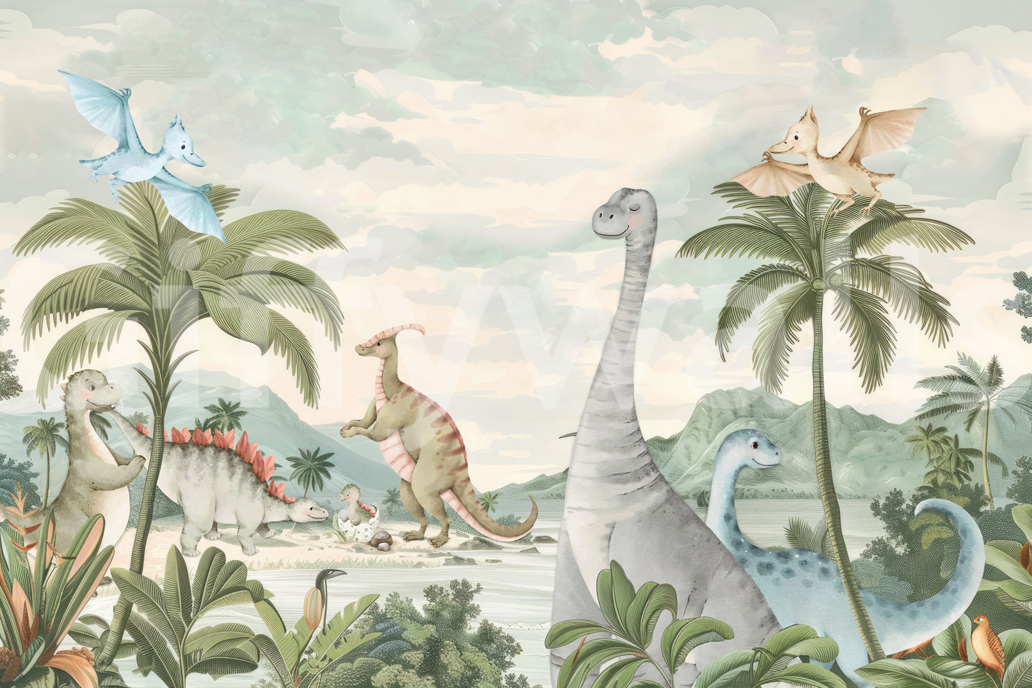 Whimsical Dino World Wall Mural