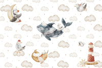 Rust-red the lower edge of the Nautical Cloud Dreams wall mural