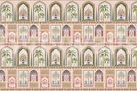 Border bands frame each motif row in the Mughal Garden Palace wall mural