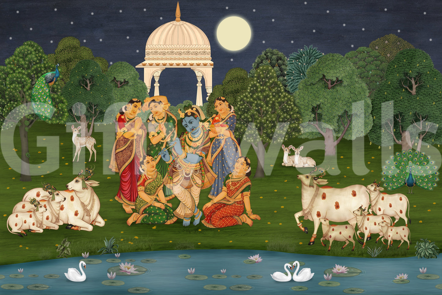 Divine Flute: Vrindavan Moonlight Wall Mural