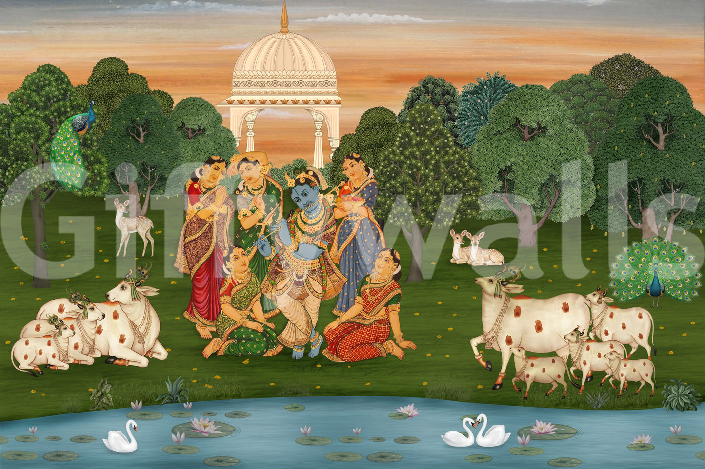 Vrindavan's Tranquil Melody Wall Mural