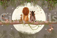 Cheeky swinging from a vine on the right of the Moonlit Jungle Friends wall mural