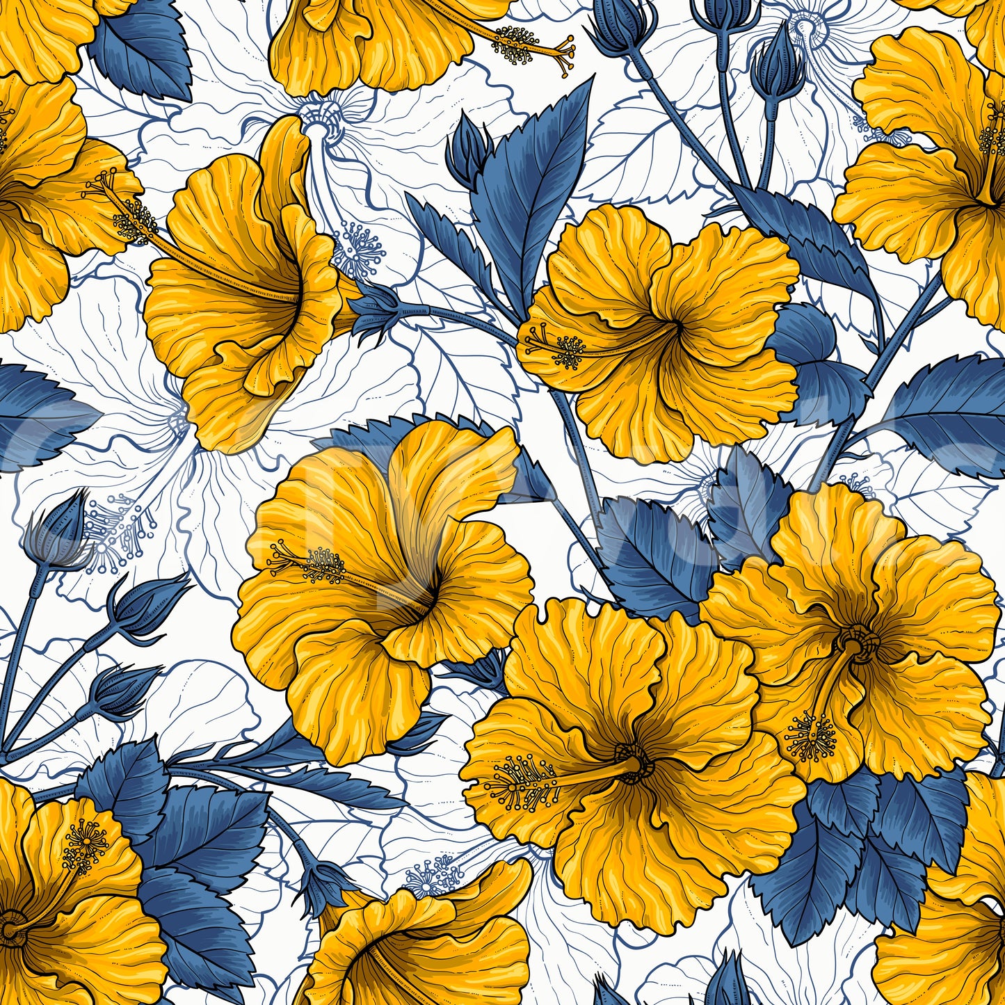 Vintage Hibiscus Botanical Floral Pattern .Tropical Hawaiian Aloha Summer Garden Print Wallpaper⁠