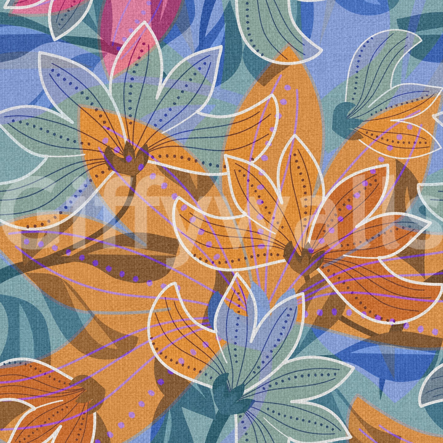 Layered Floral Canvas Wallpaper⁠