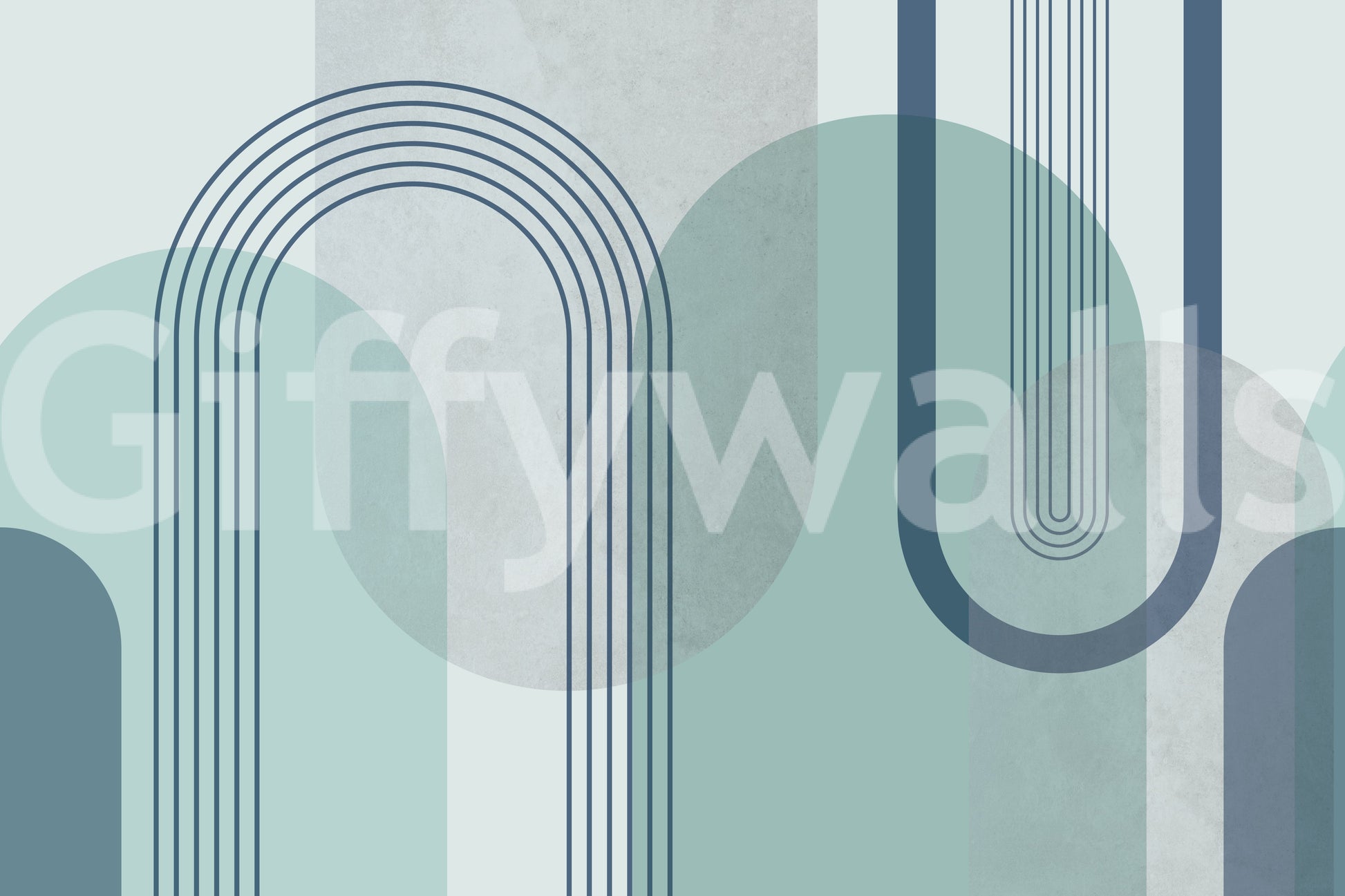 A retro mid-century rhythm shapes the Modernist Blue Geometry wall mural