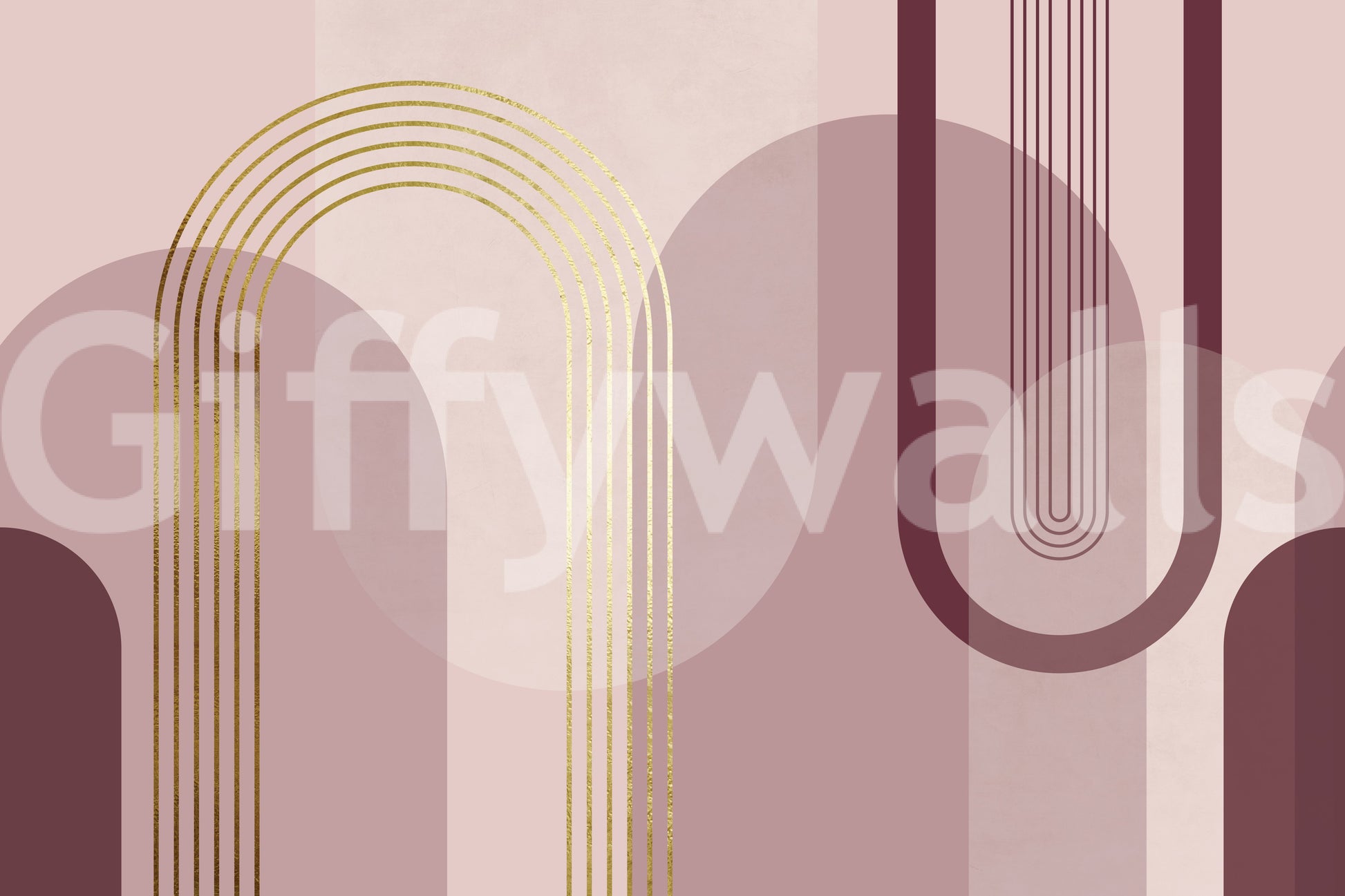 Golden Serenity mural showing art deco arches and soft architectural rhythm