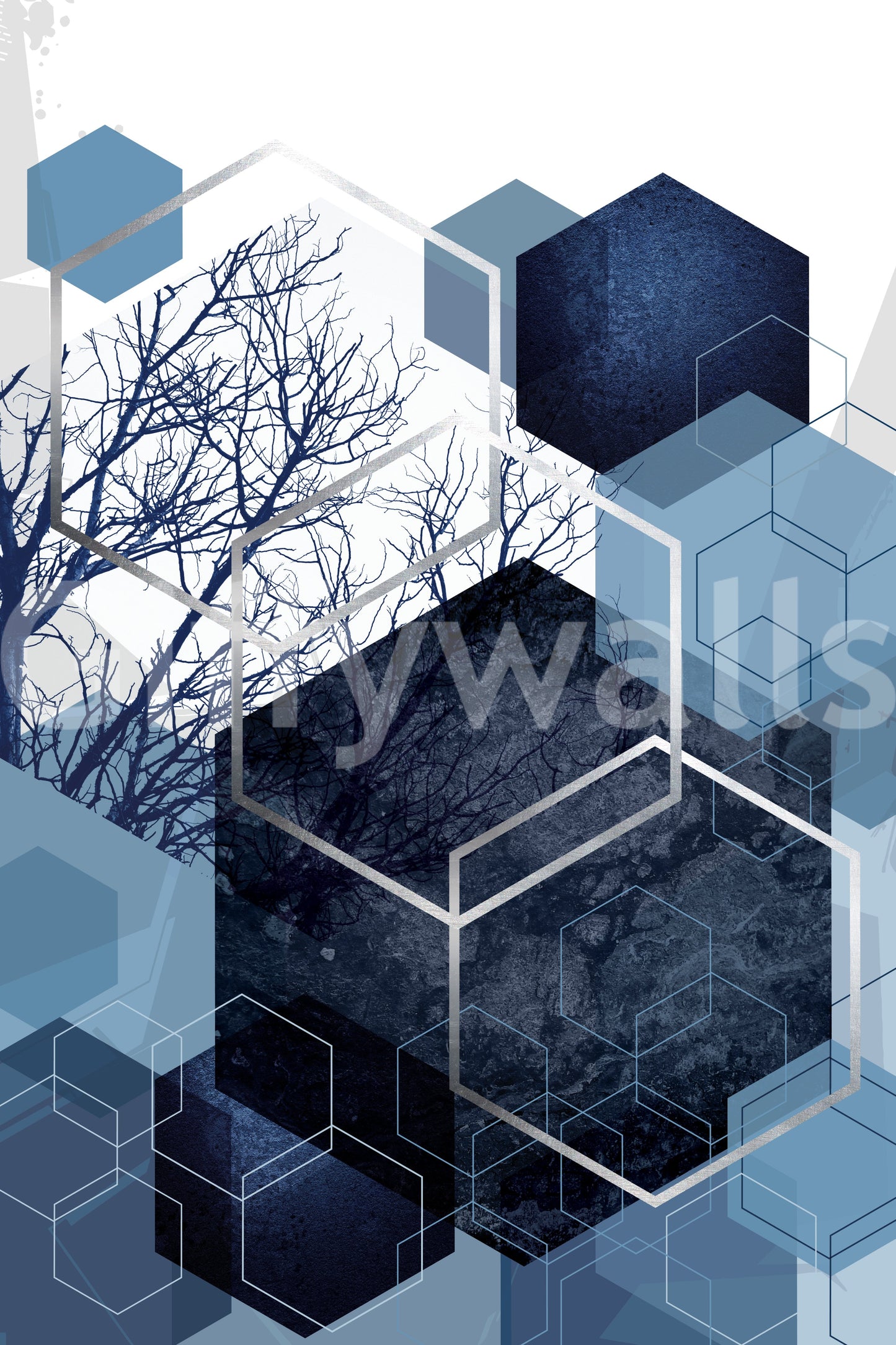 Indigo Hexagon Horizon Wall Mural