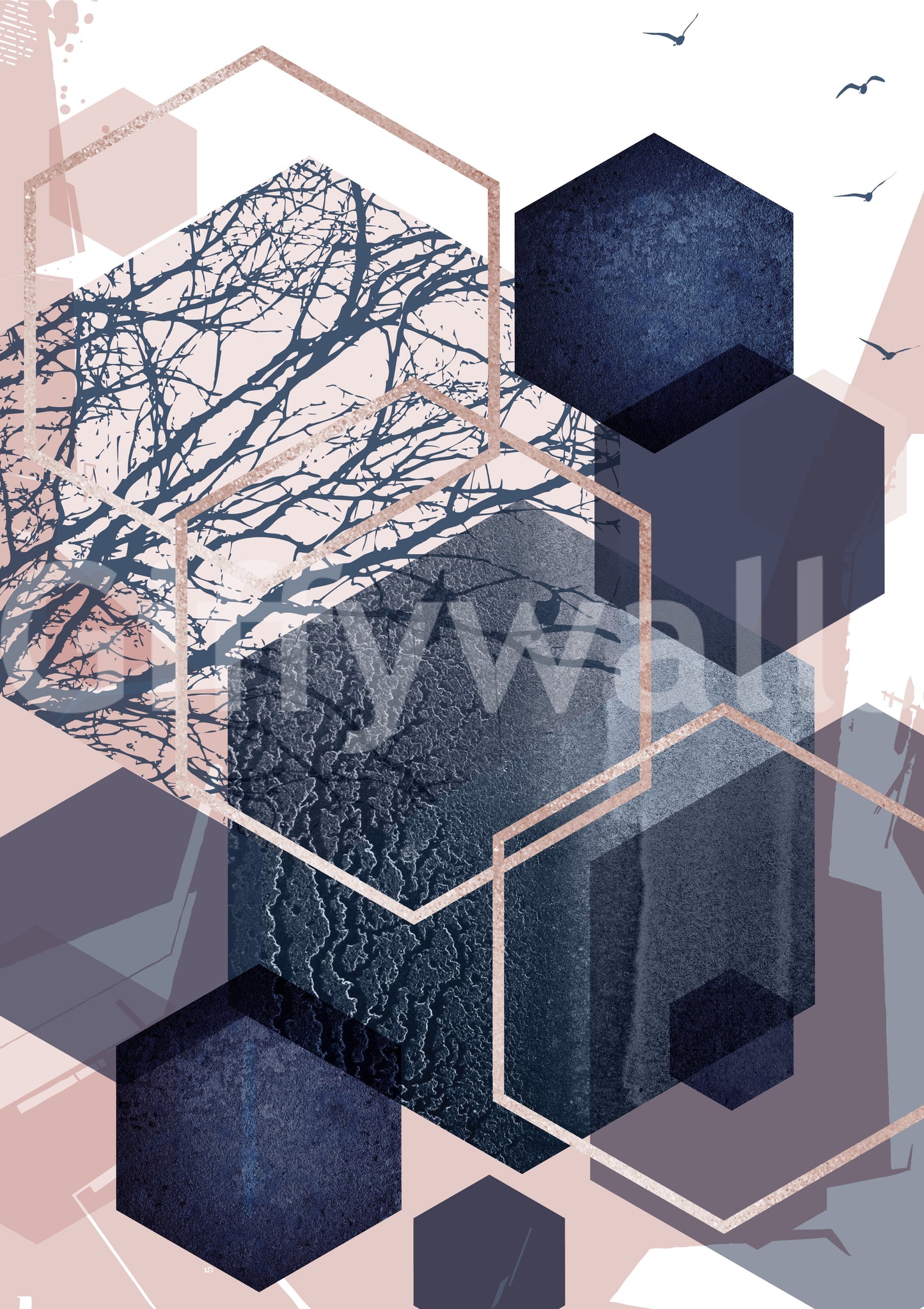 Geometric Forest Flight Wall Mural
