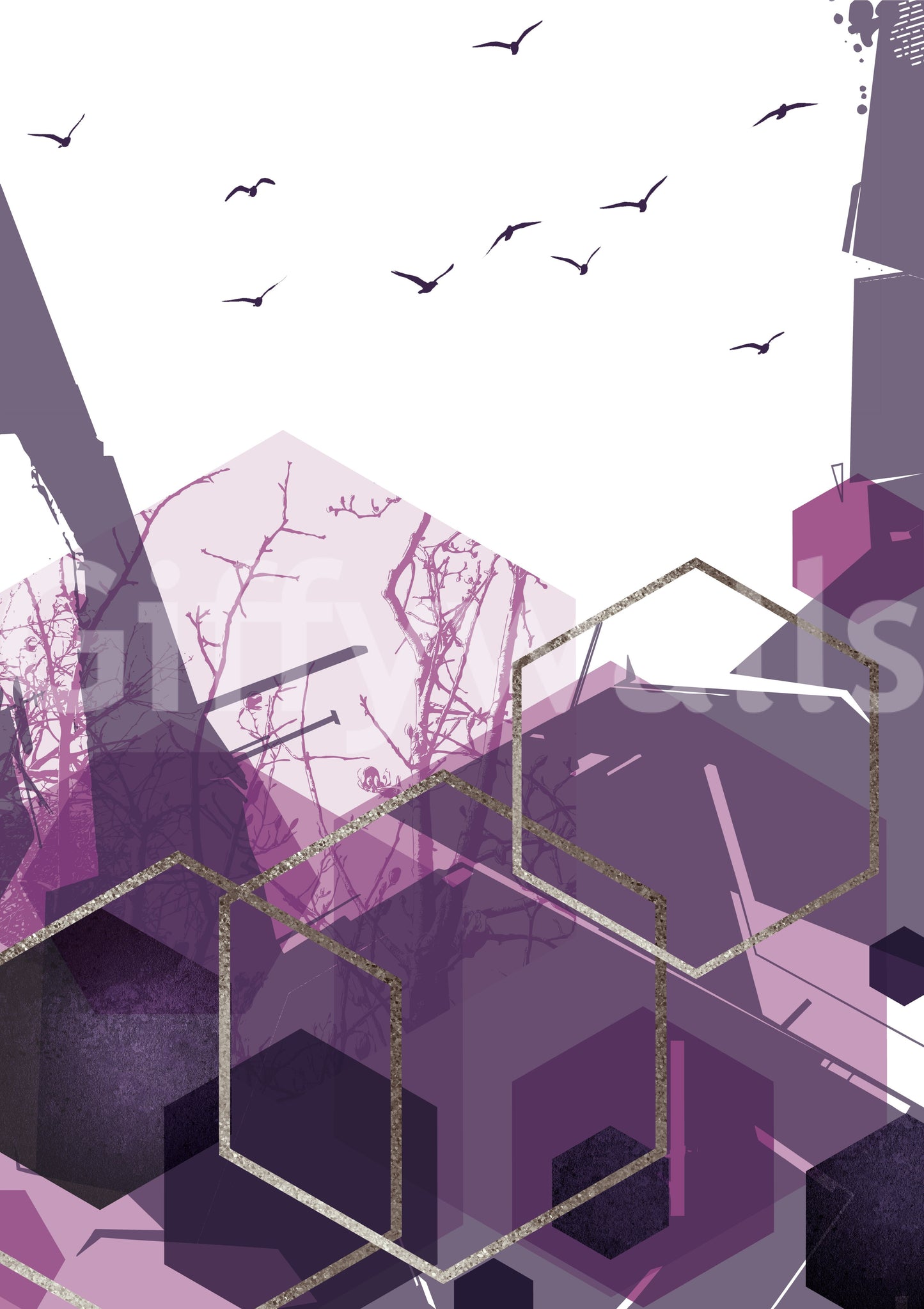 Amethyst Sky: Geometric Flight 2 Wall Mural
