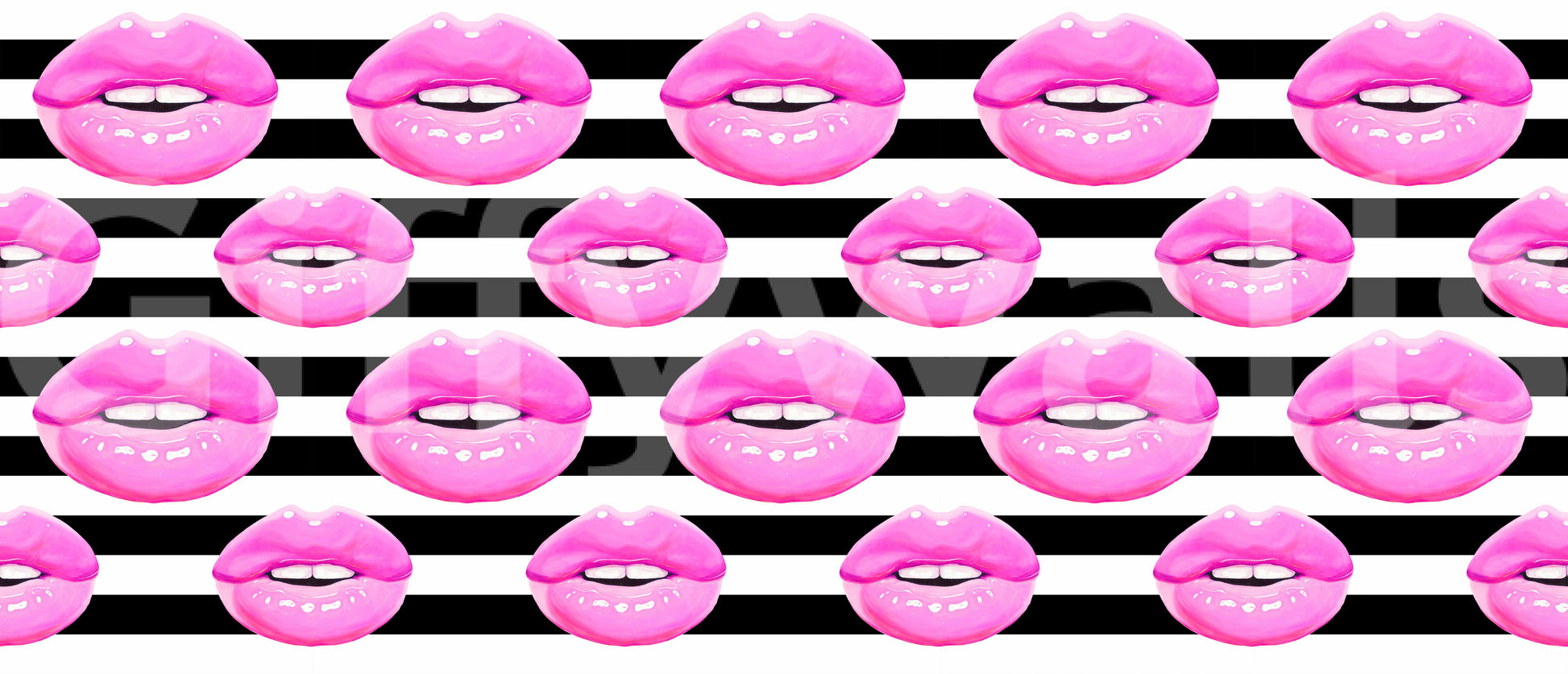 Two scales of kisses build rhythm across the Kiss Stripes wall mural layout.