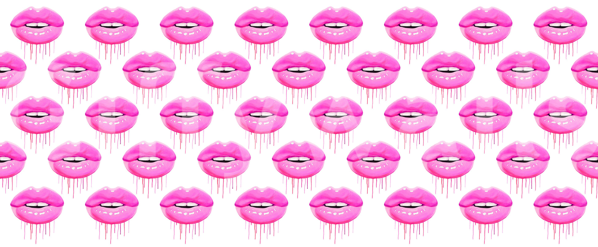 Staggered rows of pink lips give the Pop Pattern wall mural a steady rhythm