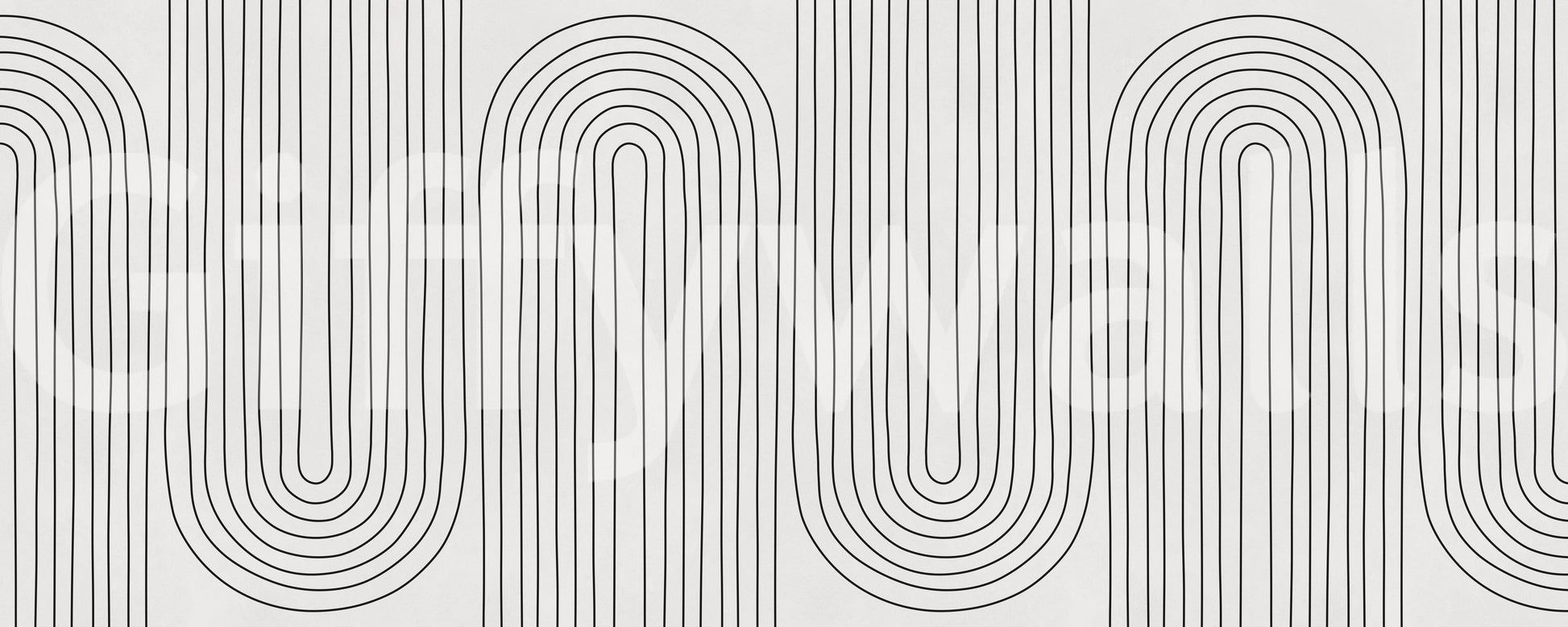A quiet graphic flow runs through the Arch Rhythm wall mural with fine black lines.