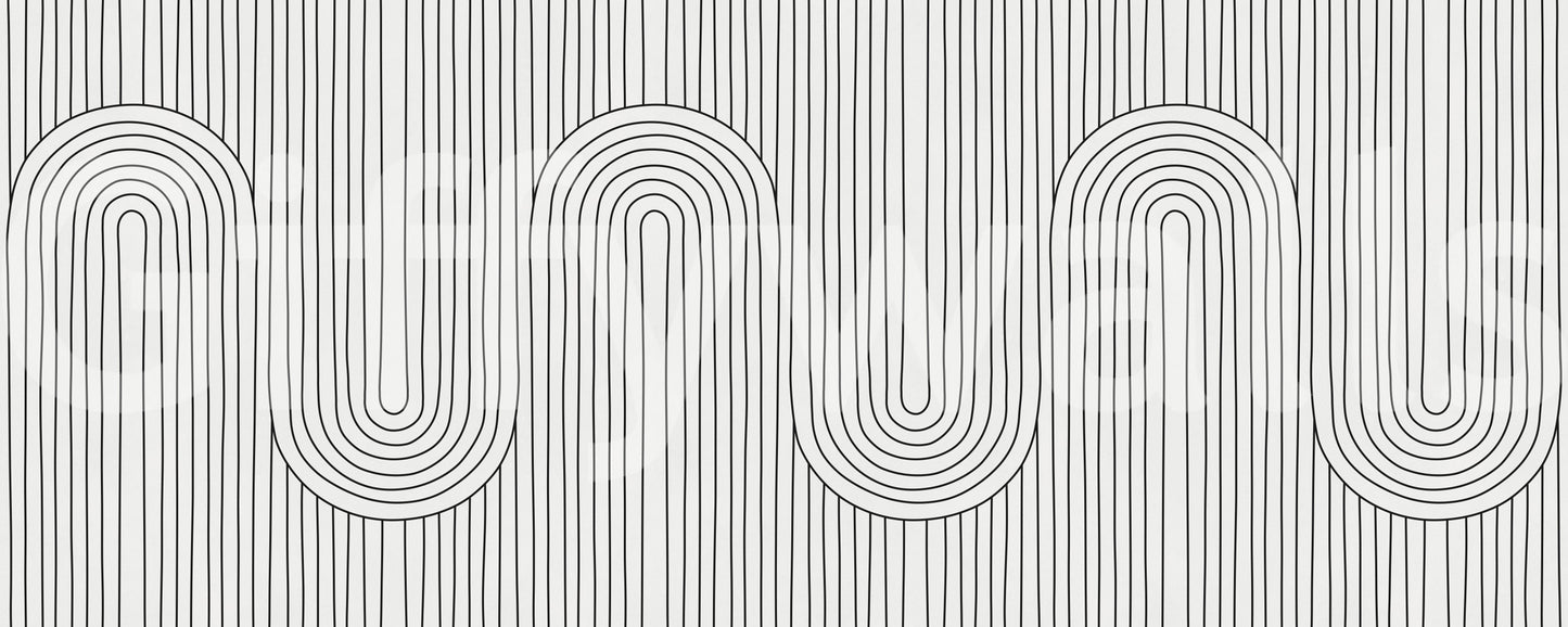 Minimalist graphic energy runs the Linear Rhythm Arches wall mural front to back.