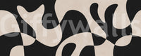 Cream and black wall mural with flowing forms and graphic visual rhythm