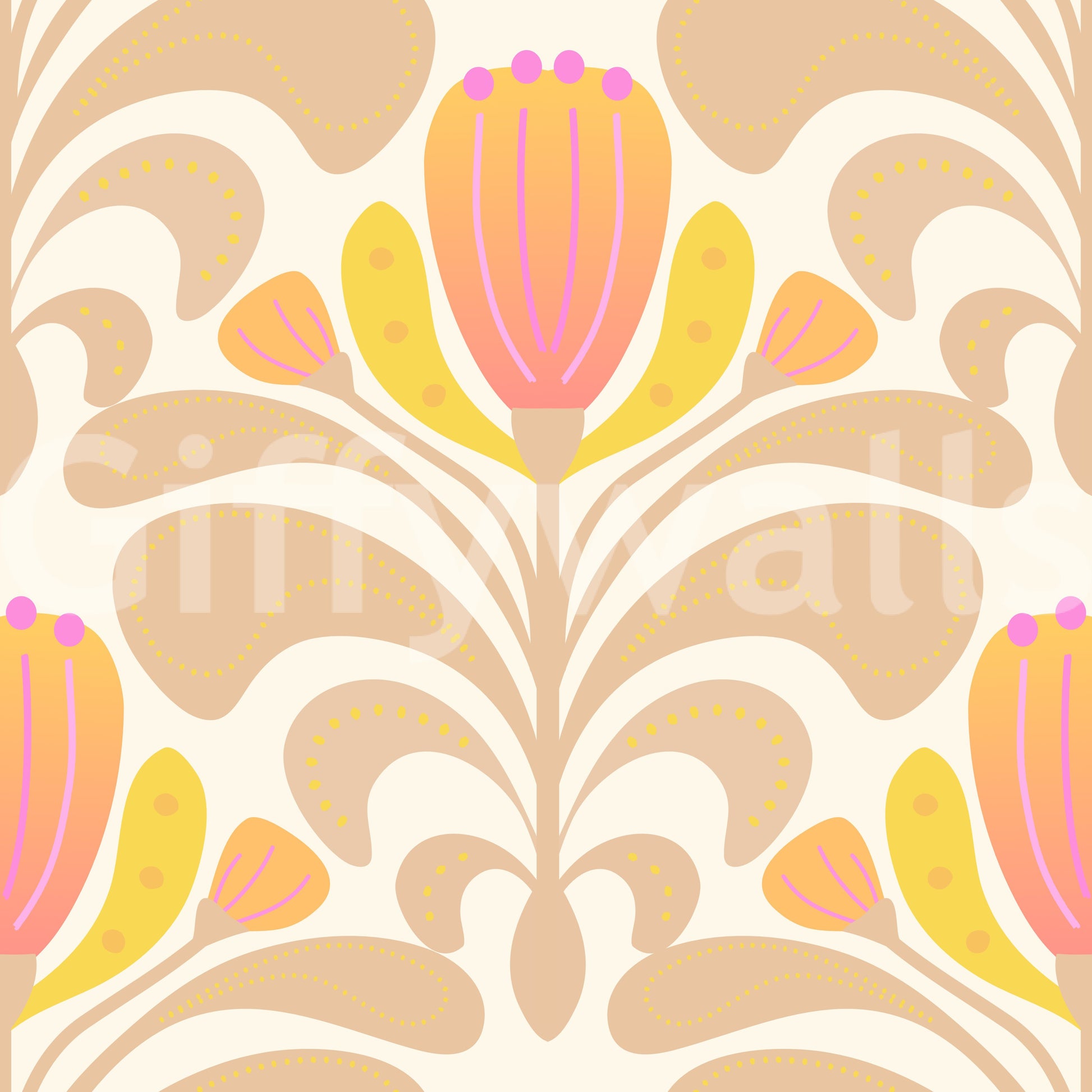 Cream floral wallpaper featuring sunny petals and soft ornamental movement