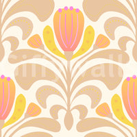 Cream floral wallpaper featuring sunny petals and soft ornamental movement