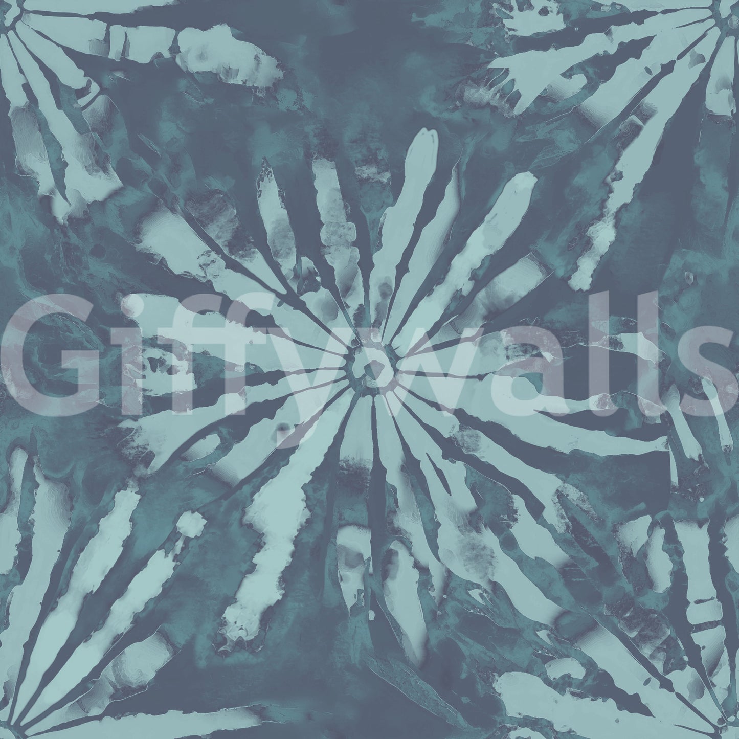 Modern blue mural with radial bloom shapes and underwater-inspired detail