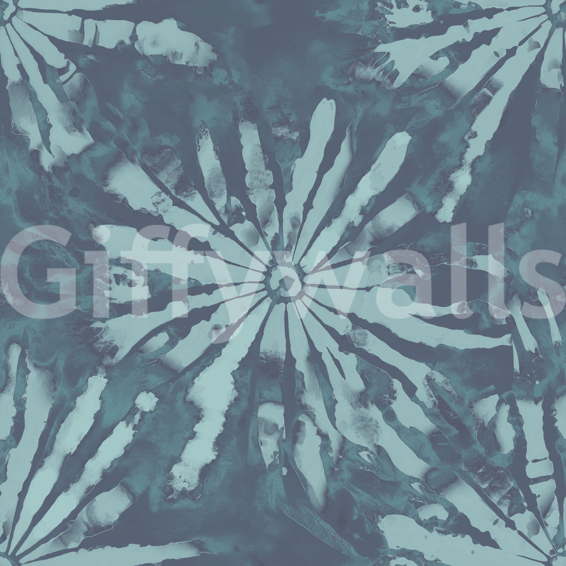 Modern blue mural with radial bloom shapes and underwater-inspired detail