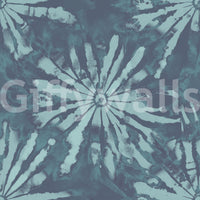 Modern blue mural with radial bloom shapes and underwater-inspired detail