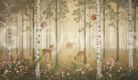 Owl perches on a high branch within the Forest Animals Wildflowers wall mural