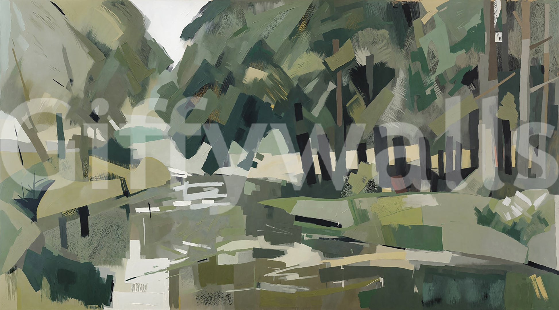Loose brushstrokes give the Velvet Forest wall mural a gallery feel overall.