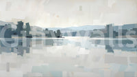 Brushy patches of blue and grey build the Glow wall mural lakeside scene.
