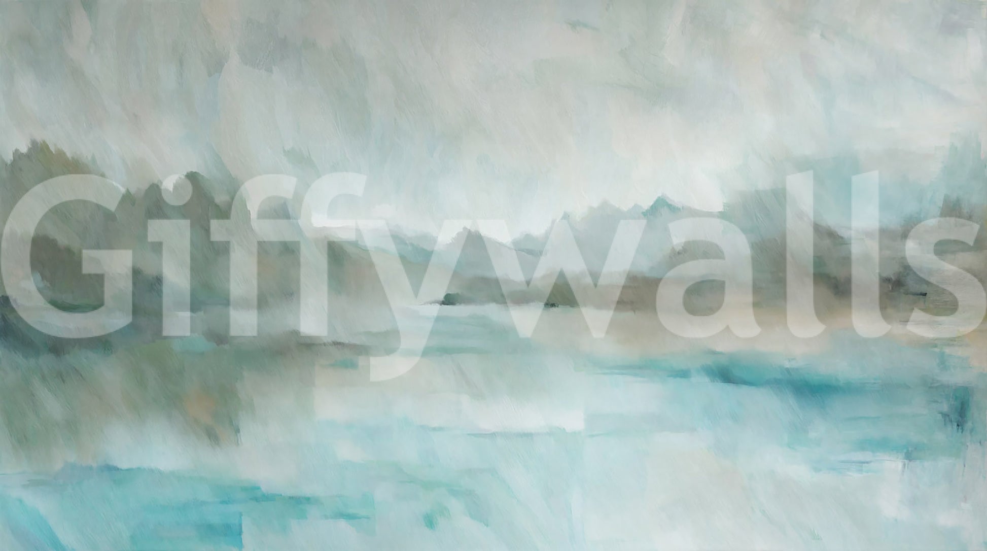 Velvet Horizon wall mural showing pale sky meeting a quiet lake surface