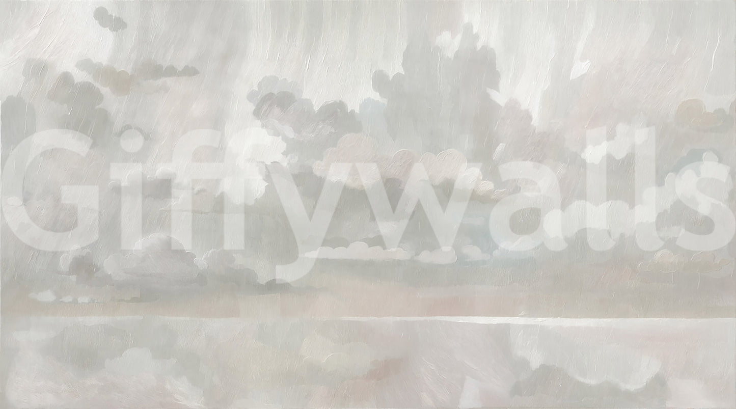 Wide painterly sky stretches the Velvet Smoke wall mural with calm tonal range.
