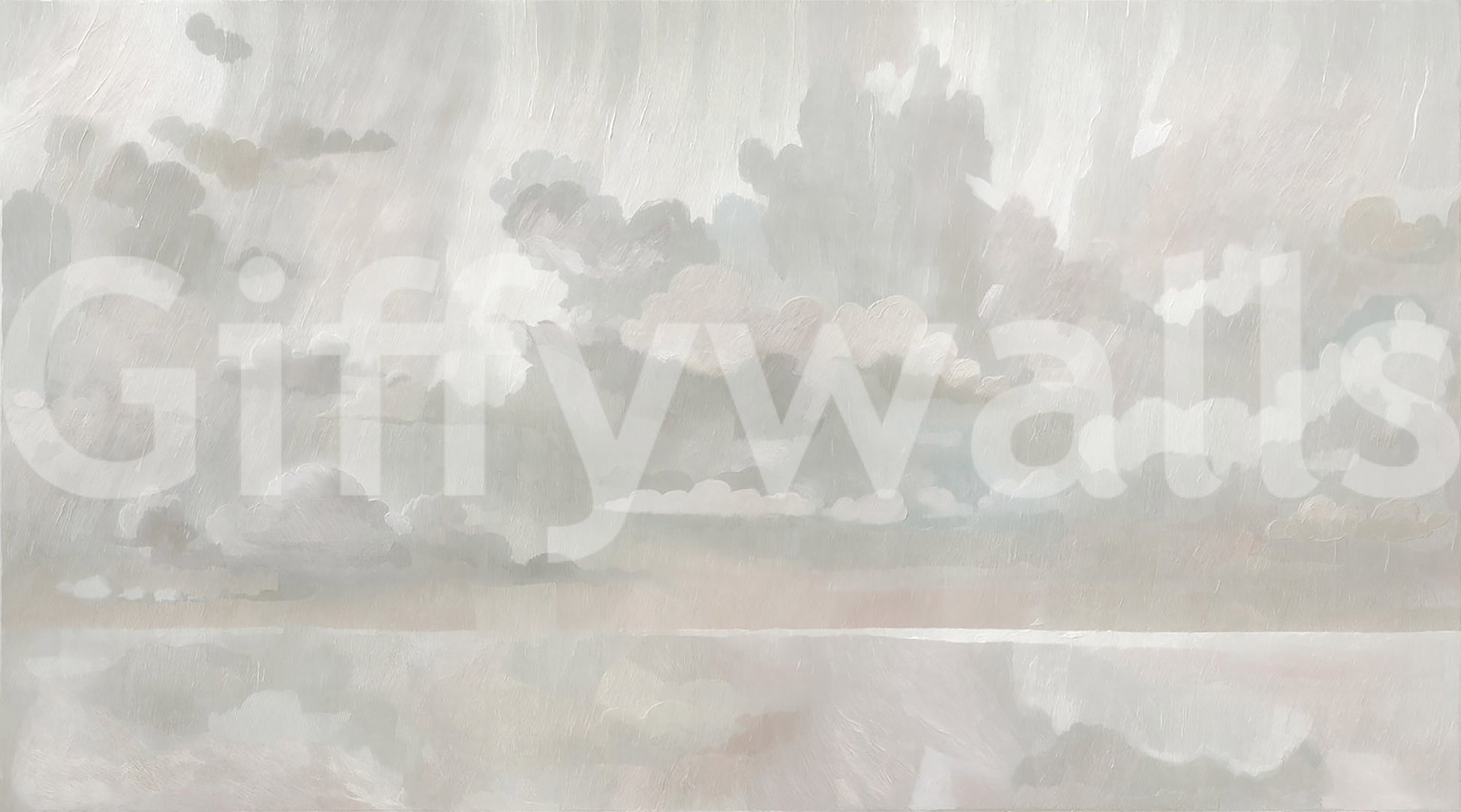 Wide painterly sky stretches the Velvet Smoke wall mural with calm tonal range.