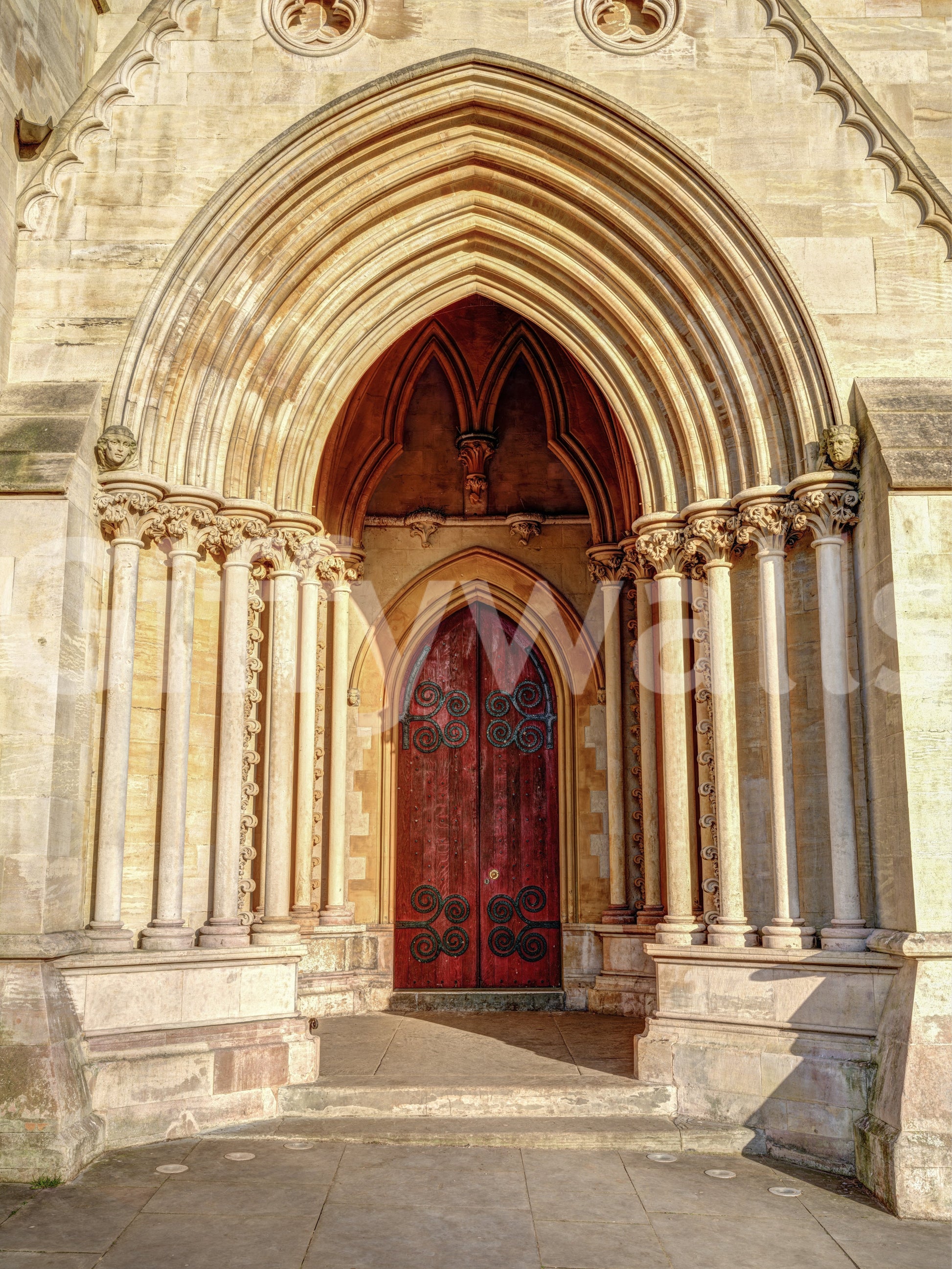 Heritage architecture wall mural with ornate stone features