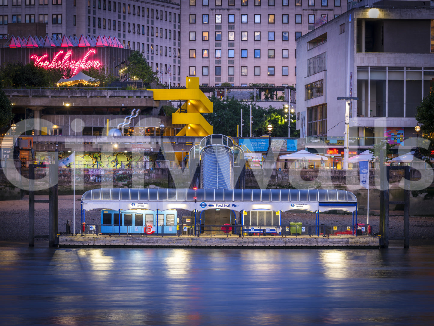City lights wall mural featuring Southbank evening atmosphere
