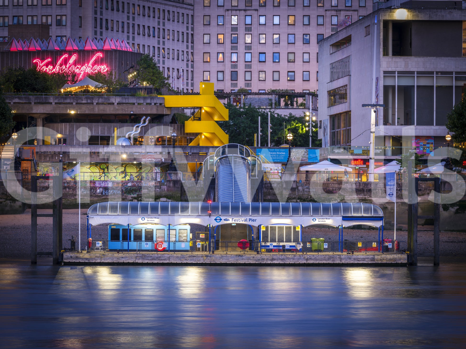 City lights wall mural featuring Southbank evening atmosphere
